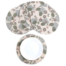 Kiwi Printed Braided Cotton Placemats 13.5 Inch Set of 6 Washable Anti Slip Heat Resistant Mats Boho Woven Round Table Mats for House Decor Kitchen an