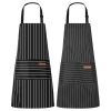 2-Pack Adjustable Kitchen Bib Aprons – Vertical Striped Design with 2 Pockets, Soft Cotton Blend for Men & Women, Unisex Fit