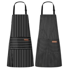 2-Pack Adjustable Kitchen Bib Aprons – Vertical Striped Design with 2 Pockets, Soft Cotton Blend for Men & Women, Unisex Fit