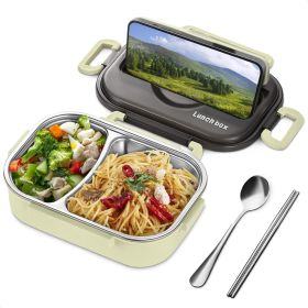 Stainless Steel Lunch Box for Hot Food 48.5 oz Stainless Steel Bento Box Adult with Phone Stand Spoon & Chopsticks 2 Compartment Hot Food Lunch Contai