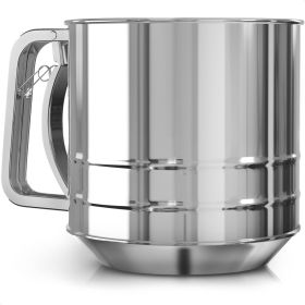 5 Cup Flour Sifter for Baking Large Capacity Flour Sifter Stainless Steel 5.1x5.1 inch with Double Mesh One Hand Operation Designed for Quick & Easy S