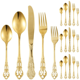 Jetcloudlive 20 Pcs Gold Silverware Set,Retro Royal Stainless Steel Flatware Utensil Sets for 4,Gold Luxury Cutlery Set Includes Forks Spoons Knives