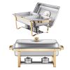 4 Qt 2 Pack Rectangle Chafing Dish Buffet Set Half Size Pan Stainless Steel Gold