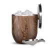 Stainless Steel Ice Bucket with Lid and Scoop, Dark Walnut