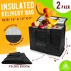 Black Insulated Food Delivery Bag 16 x 13 x 9 Inches, Insulated Grocery Bags with Zippered Top, Pack of 2 Heavy Duty Catering Bag for Food Deliveries