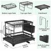 Dish Rack, 2 Tier Utensil Holder, Rustproof Dish Drying Rack with Drainboard and Utensil Holder for Kitchen Countertop, Kitchen Accessories (Black)