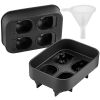 VEVOR Skull Ice Cube Tray, 4-Grid Skull Ice Ball Maker, Flexible Black Silicone Ice Tray with Lid & Funnel, Funny Skull Ice Cubes 1.6"x1.8" Each for B