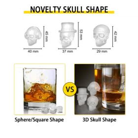 VEVOR Skull Ice Cube Tray, 6-Grid Skull Ice Ball Maker, Flexible Black Silicone Ice Tray with Lid & Funnel, Skull Ice Cubes in 3 Distinct Patterns for