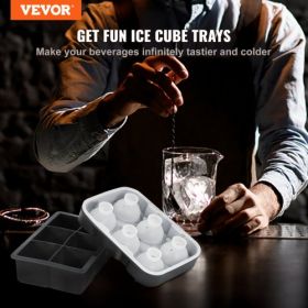 VEVOR Ice Cube Trays (Set of 2), 2-in-1 Combo with Silicone Sphere Ice Ball Maker & Large Square Ice Cube Maker with Lid, Reusable Easy Release BPA Fr
