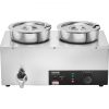 VEVOR Electric Soup Warmer, Dual 7.4QT Stainless Steel Round Pot 86~185°F Adjustable Temp, 1200W Commercial Bain Marie with Anti-dry Burn and Reset Bu