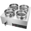 VEVOR Electric Soup Warmer, Four 7.4QT Stainless Steel Round Pot 86~185°F Adjustable Temp, 1500W Commercial Bain Marie with Anti-dry Burn and Reset Bu
