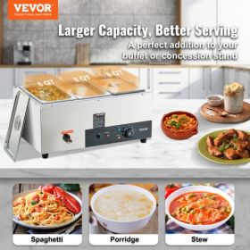 VEVOR 3-Pan Commercial Food Warmer, 3 x 8QT Electric Steam Table, 1500W Professional Countertop Stainless Steel Buffet Bain Marie with 86-185°F Temp C
