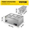 VEVOR Commercial Food Warmer 3-Pan 850W Electric Countertop Steam Table 15cm/6inch Deep Stainless Steel Bain Marie Buffet Food Warmer Large Capacity 7