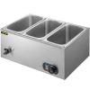 VEVOR Commercial Food Warmer 3-Pan 850W Electric Countertop Steam Table 15cm/6inch Deep Stainless Steel Bain Marie Buffet Food Warmer Large Capacity 7