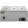 VEVOR Commercial Food Warmer 3-Pan 850W Electric Countertop Steam Table 15cm/6inch Deep Stainless Steel Bain Marie Buffet Food Warmer Large Capacity 7
