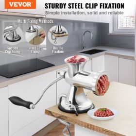 VEVOR Manual Meat Grinder, 304 Stainless Steel Hand Meat Grinder with Suction Cup + Steel Table Clamp, Meat Mincer Sausage Maker & 2 Cutting Plates, S