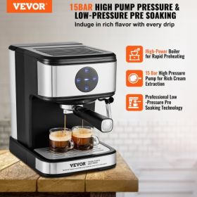 VEVOR Espresso Machine, 15 Bar Coffee and Espresso Maker with Milk Frother Steam Wand, Professional Semi-Automatic Cappuccino Latte Machine with Touch