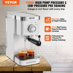VEVOR Espresso Coffee Machine, 15Bar Semi-Automatic Espresso Maker with Milk Frother Steam Wand, Professional Cappuccino Latte Machine with High-Power