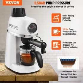 VEVOR Espresso Machine, 3.5 Bar Espresso Maker with Milk Frother Steam Wand, 4-Cup Professional Coffee/Espresso Machine with Temp Gauge & Removable Wa