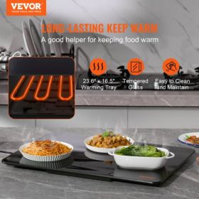 VEVOR Electric Warming Tray, 16.5" x 23.6" Portable Tempered Glass Heating Tray with Temperature Control (65-90℃), Perfect for Dinner, Catering, House
