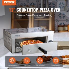 VEVOR Electric Countertop Pizza Oven 12-inch, 1500W Commercial Pizza Oven with 0-60 Minutes Timer, Stainless Steel Pizza Maker with Removable Crumb Tr