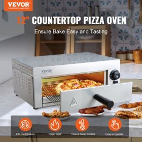 VEVOR Electric Countertop Pizza Oven 12-inch, 1500W Commercial Pizza Oven with Adjustable Temp, 0-60 Minutes Timer, 360° Uniform Baking Pizza Maker &