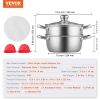 VEVOR Steamer Pot, 9.5in/24cm Steamer Pot for Cooking with 5QT Stock Pot and Vegetable Steamer, Food-Grade 304 Stainless Steel Food Steamer Cookware w