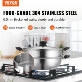 VEVOR Steamer Pot, 11in/28cm Steamer Pot for Cooking with 3QT Stock Pot and Vegetable Steamer, Food-Grade 304 Stainless Steel Food Steamer Cookware wi