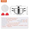 VEVOR Steamer Pot, 11in/28cm Steamer Pot for Cooking with 3QT Stock Pot and Vegetable Steamer, Food-Grade 304 Stainless Steel Food Steamer Cookware wi