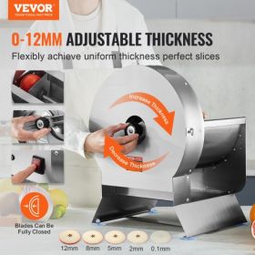 VEVOR Electric Vegetable Slicer, 0-0.5"/0-12mm Thickness Adjustable Commercial Slicer Machine, Convertible to Manual, Stainless Steel Food Cutter Slic