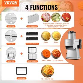 VEVOR Electric Vegetable Slicer, 4 in 1 Multifunctional Food Cutter, 200W Vegetable Chopper for Slicing Shredding Dicing and Slitting, with Cut-Resist