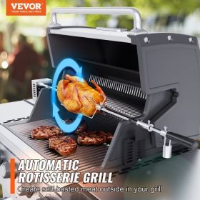 VEVOR Universal Grill Rotisserie Kit for Grills, Electric BBQ Grill with 110V 9W Motor, Stainless Steel Automatic Grilling Kit, Heavy Duty 32"/39" Hex