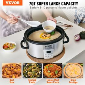 VEVOR Slow Cooker, 7QT 280W Electric Slow Cooker Pot with 3-Level Heat Settings, Digital Slow Cookers with Locking Lid, 20 Hours Max Timer, Ceramic In