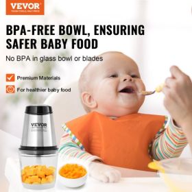 VEVOR Food Processor, Electric Meat Grinder with 4-Wing Stainless Steel Blades, 2.5 Cup Glass Bowl, 400W Electric Food Chopper, 2 Speeds Food Grinder