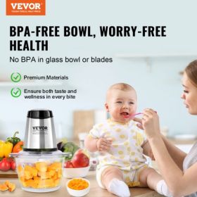 VEVOR Food Processor, Electric Meat Grinder with 4 Stainless Steel Blades, 400W Electric Food Chopper, 5 Cup Glass Bowl, 2 Speeds Food Grinder for Bab