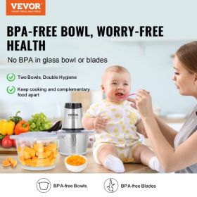 VEVOR Food Processor, Electric Meat Grinder with 4-Wing Stainless Steel Blades, 8 Cup+5 Cup Two Bowls, 400W Electric Food Chopper, 2 Speeds Food Grind