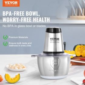 VEVOR Food Processor, Electric Meat Grinder with 4-Wing Stainless Steel Blades, 400W Electric Food Chopper, 8 Cup Stainless Steel Bowl, 2 Speeds Food