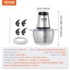 VEVOR Food Processor, Electric Meat Grinder with 4-Wing Stainless Steel Blades, 400W Electric Food Chopper, 8 Cup Stainless Steel Bowl, 2 Speeds Food