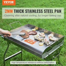 VEVOR Stove Top Griddle, 23.5"x16" Pre-Seasoned Stainless Steel Griddle, Rectangular Double Burner Griddle Pan, Non-Stick Family Pan Cookware with Han