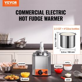 VEVOR Electric Cheese Dispenser with Pump, 2.3 Qt Commercial Hot Fudge Warmer, Plastic Pump Dispenser, 86-230℉ Temp Adjustable Nacho Cheese Sauce Warm