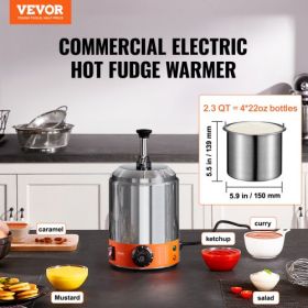 VEVOR Electric Cheese Dispenser with Pump, 2.3 Qt Commercial Hot Fudge Warmer, Stainless Steel Pump Dispenser, 86-230℉ Temp Adjustable Nacho Cheese Sa