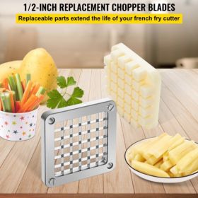 VEVOR Replacement Chopper Blade, 1/2 inch, 3 PCS French Fry Blade Assembly with 6 Extra Knives, Stainless Steel Dicer Parts and Push Block for Cutting