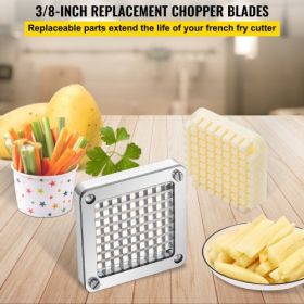 VEVOR Replacement Chopper Blade, 3/8 inch, 3 PCS French Fry Blade Assembly with 6 Extra Knives, Stainless Steel Dicer Parts and Push Block for Cutting