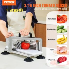 VEVOR Commercial Tomato Slicer, 3/16 inch Tomato Cutter Slicer, Stainless Steel Heavy Duty Tomato Slicer Machine, Manual Tomato Slicer with Non-slip F