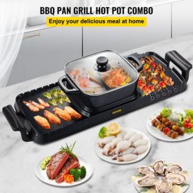 VEVOR 2 in 1 Electric Grill and Hot Pot, 2400W BBQ Pan Grill and Hot Pot, Multifunctional Teppanyaki Grill Pot with Dual Temp Control, Smokeless Hot P