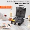 VEVOR Waffle Maker, 4 Slices per Batch, 1200W Square Waffle Iron, Non-Stick Waffle Baker Machine with 122-572℉ / 50-300℃ Temperature Range Teflon-Coat