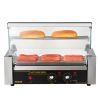 VEVOR Hot Dog Roller 5 Rollers 12 Hot Dogs Capacity, 750W Stainless Sausage Grill Cooker Machine with Dual Temp Control Glass Hood Acrylic Cover Bun W