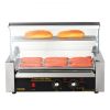 VEVOR Hot Dog Roller 7 Rollers 18 Hot Dogs Capacity 1050W Stainless Sausage Grill Cooker Machine with Dual Temp Control Glass Hood Acrylic Cover Bun W