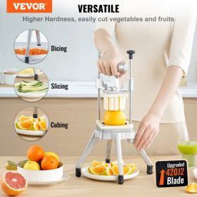VEVOR Commercial Vegetable Fruit Chopper, Stainless Steel French Fry Cutter with 4 Blades 1/4" 3/8" 1/2", 6-wedge Slicer, Chopper Dicer with Tray, Hea