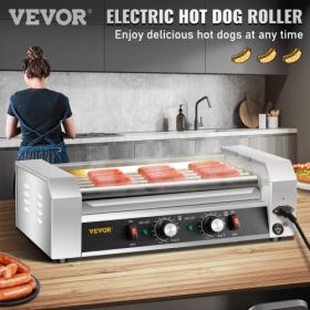 VEVOR Hot Dog Roller, 12 Hot Dog Capacity 5 Rollers, 750W Stainless Steel Cook Warmer Machine with Dual Temp Control, LED Light and Detachable Drip Tr